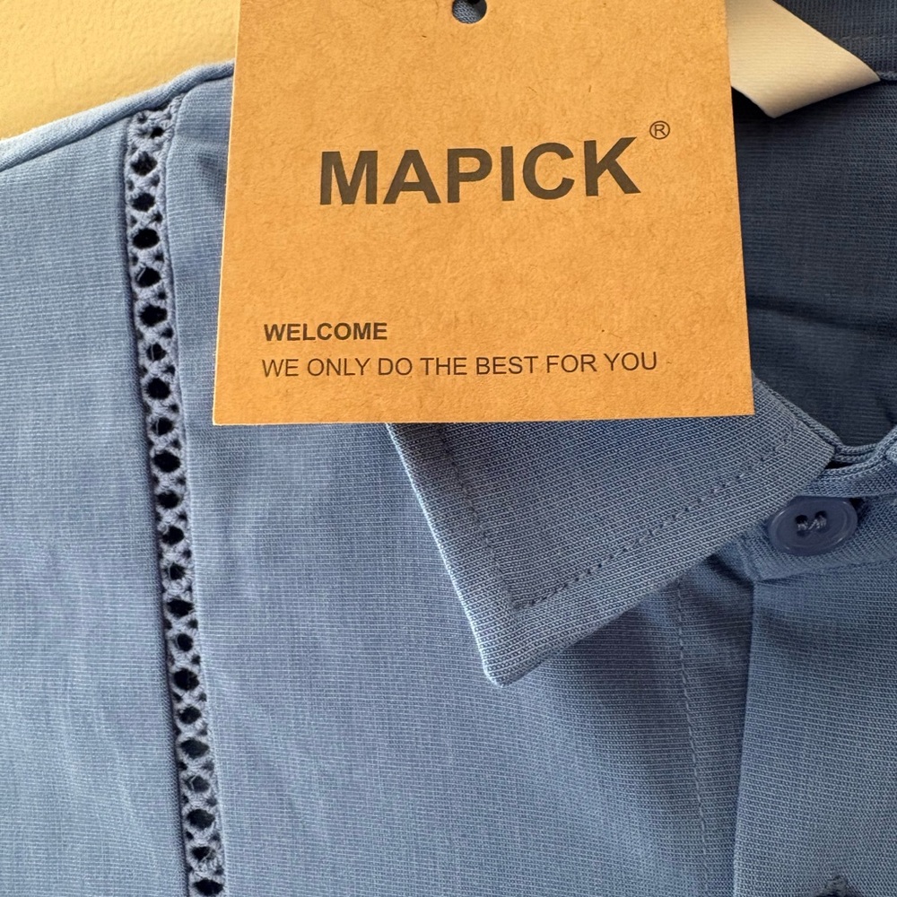 Casual Blue Button Down Shirt, new size large - Picture 6 of 6